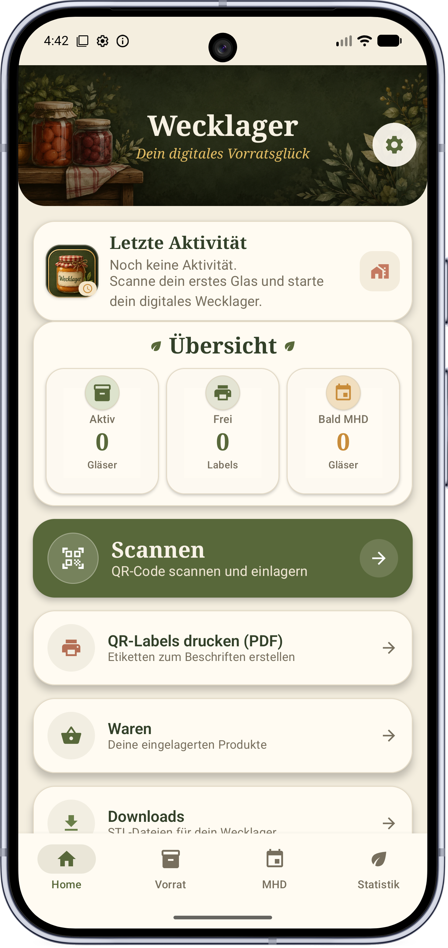 Wecklager Home ohne Aktivität